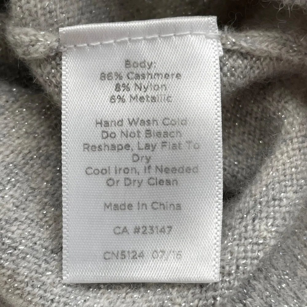TALBOTS Women's Petite Small Gray Cashmere Silver Sparkle Crew Neck Sweater